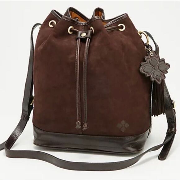 Patricia Nash Handbags - Patricia Nash Chocolate Brown Melrose Drawstring Floret Key Fob Large Bag